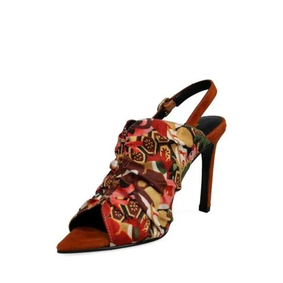 Natori Reen Ikebana Silk Open Toe Sling New Floral Women's Size 8.5 - Picture 3 of 3